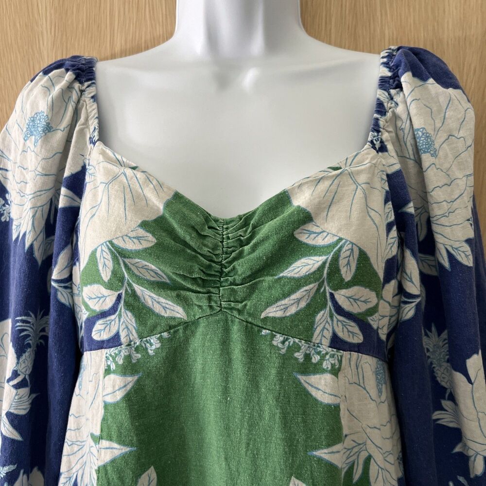 Farm Rio Dress Womens Small Multicolor Floral Puff Sleeve Mini Square Neck - Picture 2 of 11